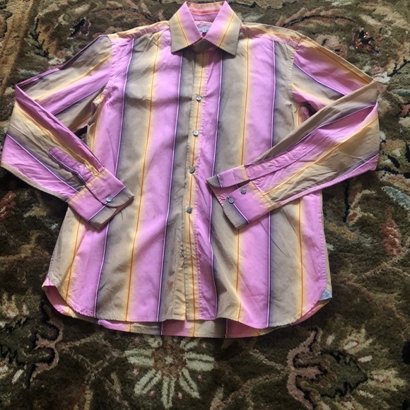 Ted Baker London Multicolored Striped Button Down Mens Long Sleeve Shirt Size M - Picture 12 of 16